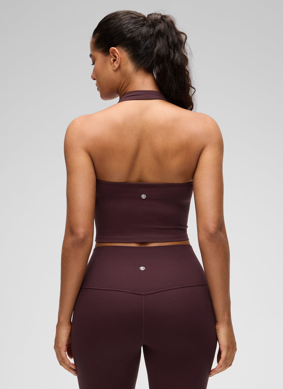 Womens Scoop Neck Longline Halter Sports Bra Ripe Plum